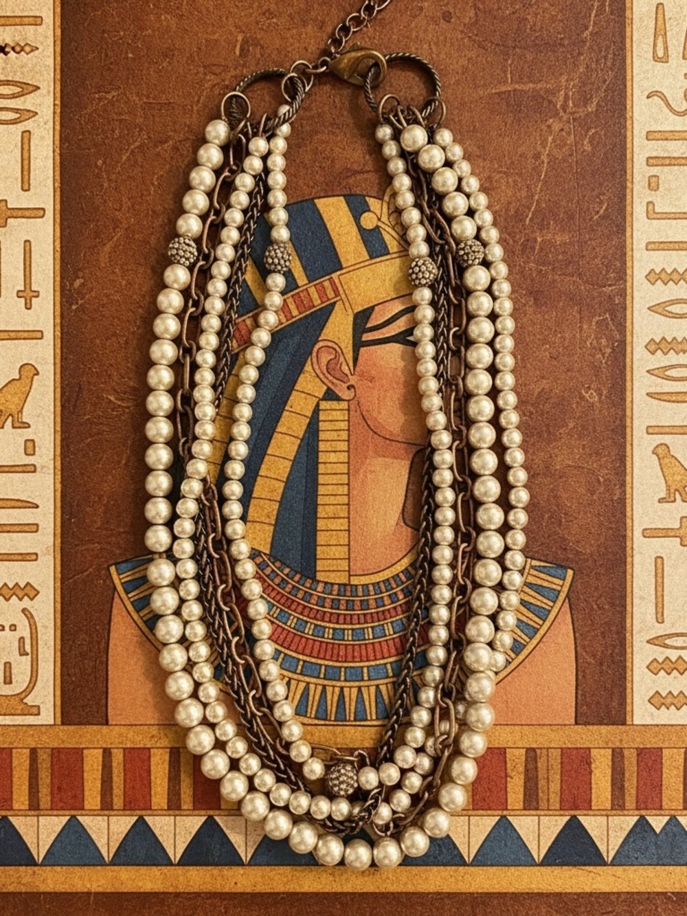 Vintage Classic Pearl Multi-Strand Statement Necklace - Ivory and Bronze